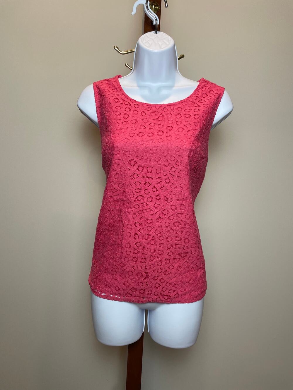 Talbots Embroidered Eyelet Sleeveless Cotton Blend Top Size 8 Pink Cotton